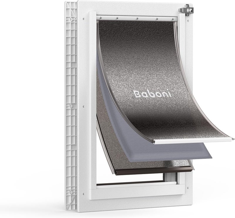 baboni 3-Flaps Pet Door for Interior and Exterior Doors, Durable Plastic Frame and Telescoping Tunnel, Aluminum Lock/Metal Panel, Strong Magnetic Flaps, Never Rust Dog Door (Pets Up to 100 Lb) -Large - Image 1